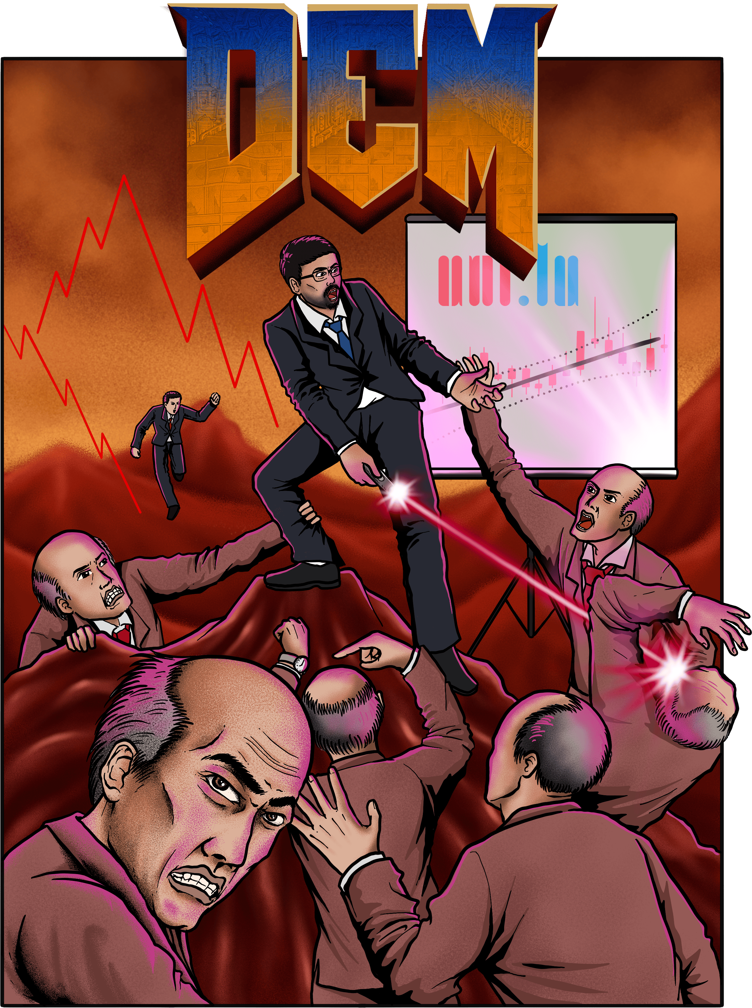 Unofficial University of Luxembourg, Department of Economics and Management (DEM) poster in the style of 1993 DooM cover art by Aslam Bokrit